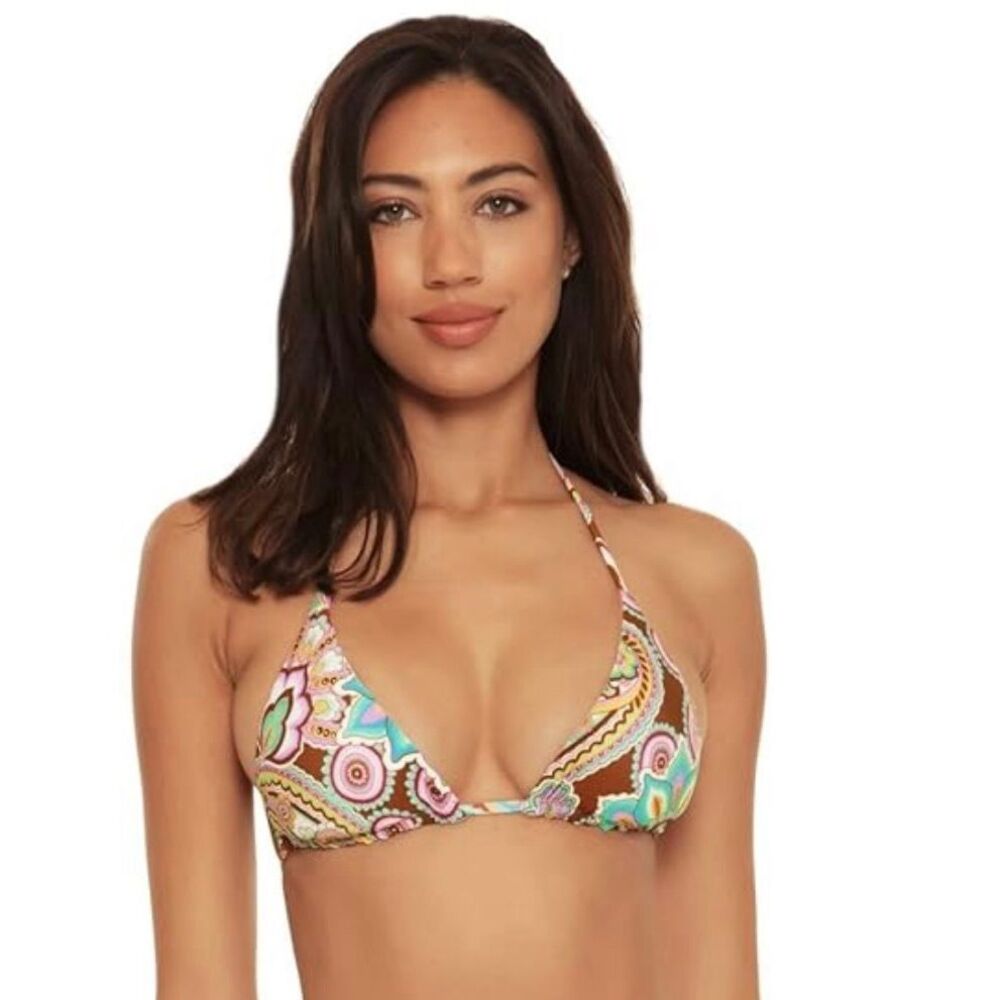 NWT BECCA Rebecca Virtue Groovy Cheryl Reversible Triangle Swim Top Multi Large